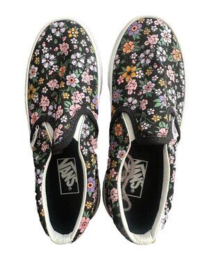 Vans Slip On Black Floral Kids SZ 13.5 Floral Flowers Classic NWOT Shoes